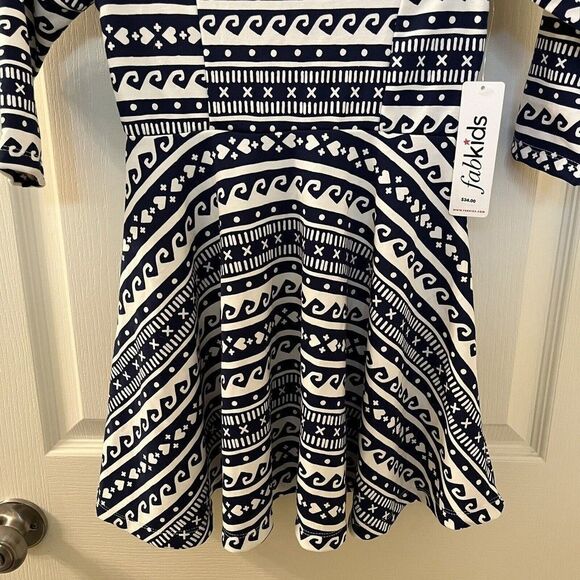 Fabkids Blue and White Nordic Print Skater Dress Girls Size Medium 8 NWT - Picture 3 of 10